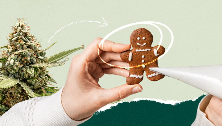 Galleta de hombre de jengibre decorada con glaseado blanco para la horneada de vacaciones.